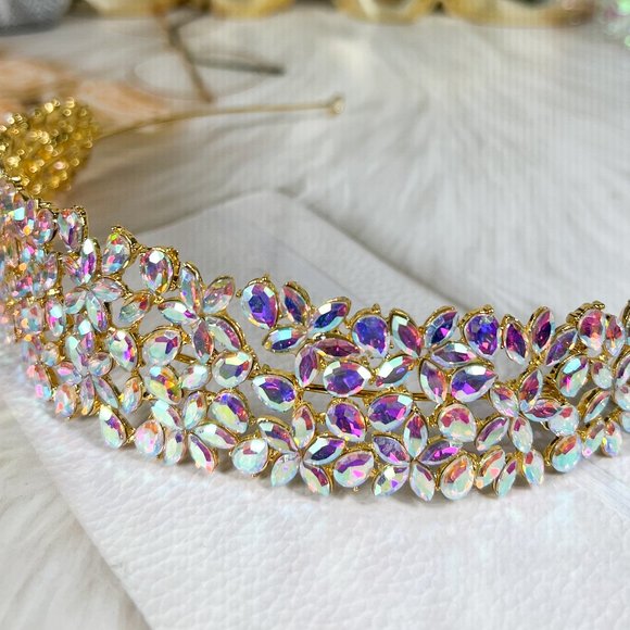 Wedding Bridal Headband, Crystal Bridesmaid Headpiece, Princess Floral Crown